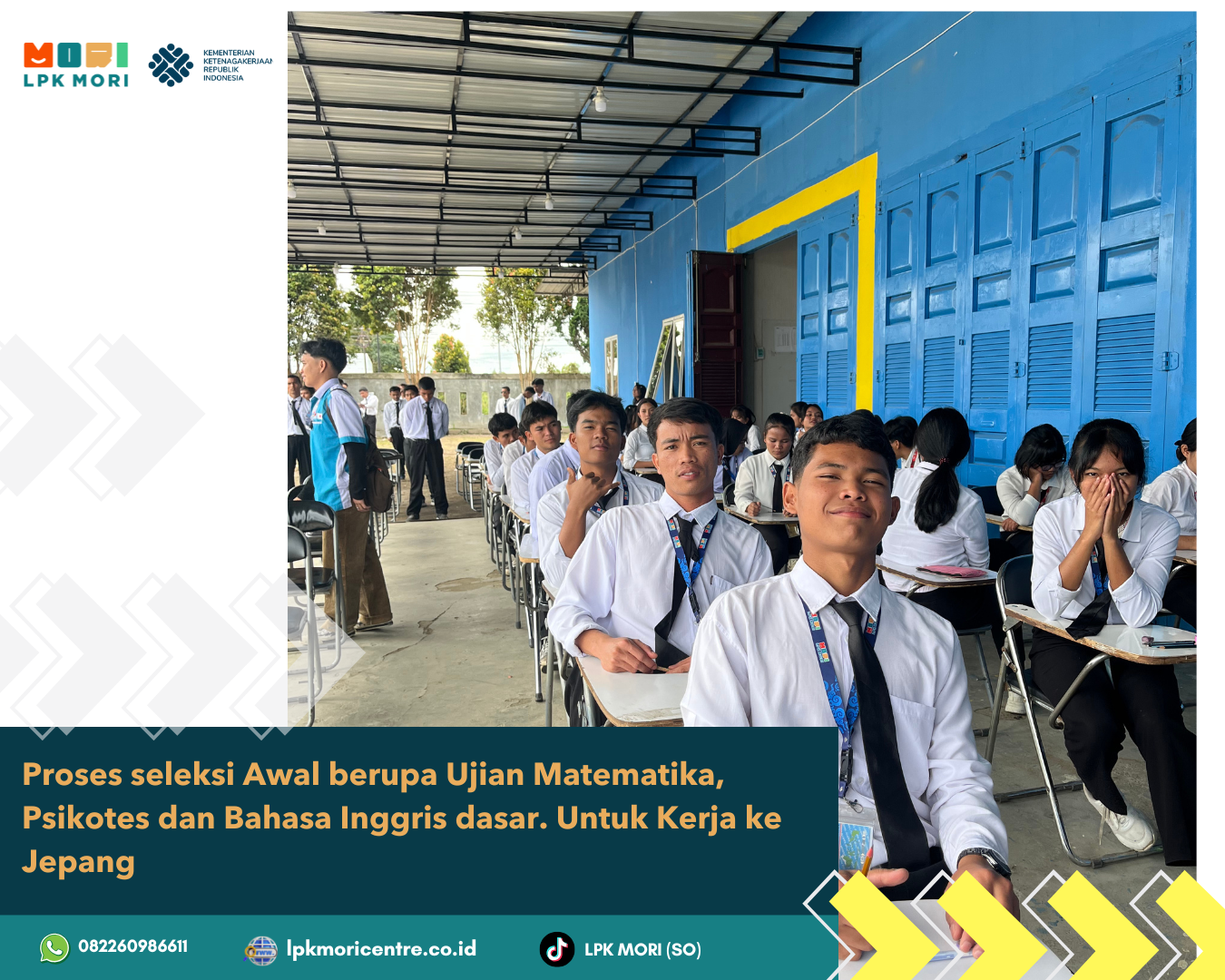 LPK Mori Melakukan Ujian Seleksi Awal untuk bekerja ke Jepang, Seleksi ini di lakukan sebelum menuju ke tahap seleksi langsung ke Pihak Jepang  (Kumiai).